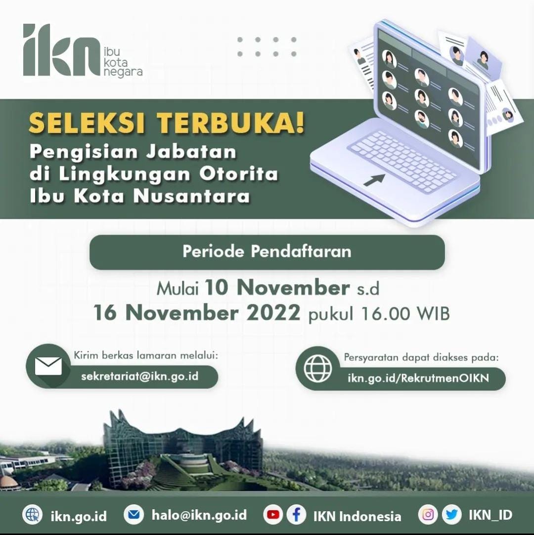 Hanya Sampai 16 November, Lowongan 23 Direktur Otorita IKN Sudah dibuka