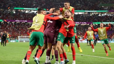 Ekspresi kemenangan Maroko setelah mengalahkan Spanyol melalui adu penalti.