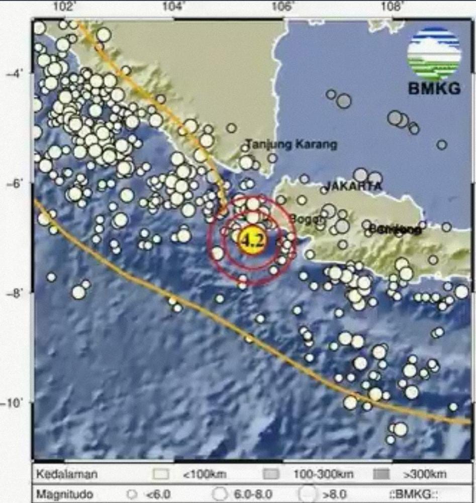 Gempa M4,2 guncang Banten Sumber: Tangkapan layar Twitter @infoBMKG