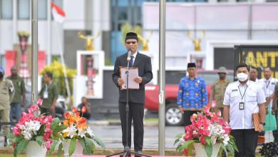 HBT ke-72, Kemendes PDTT Sukses Sulap Ratusan SP Jadi Desa Maju dan Mandiri Plt Dirjen PKTrans Rajumber Prihatin, mewakili Mendes PDTT A. Halim Iskandar sebagai pembina upacara HBT ke-72