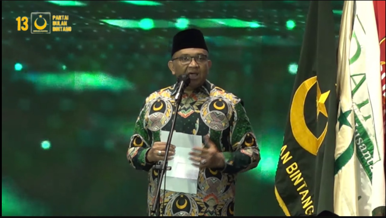 Afriansyah Noor (Sekjen Partai Bulan Bintang). Sumber Foto: SS Live Youtube PBB.