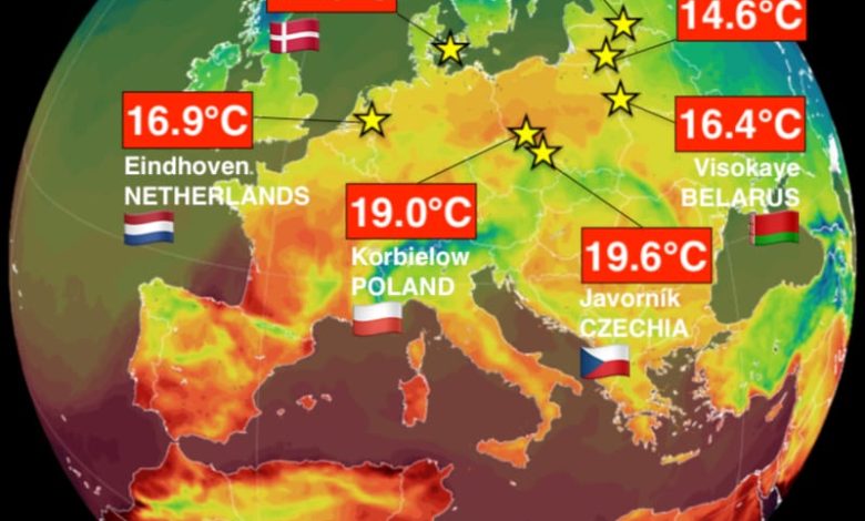 Temperature musim dingin Eropa, Sumber foto: Twitter @ScottDuncanWX