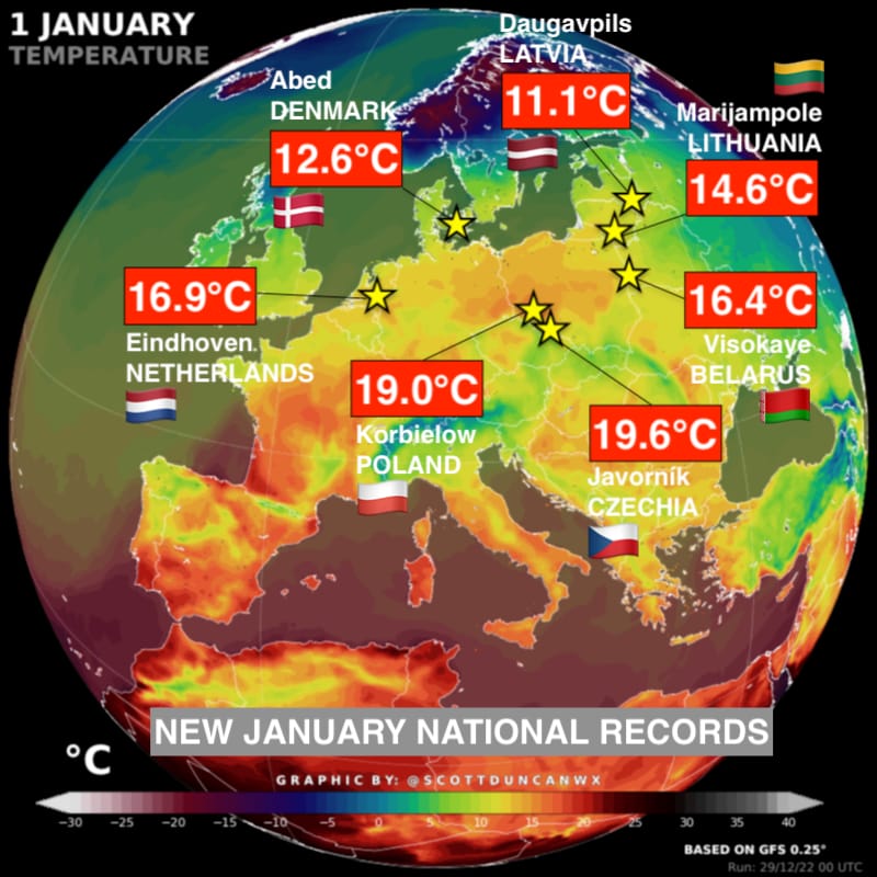 Temperature musim dingin Eropa, Sumber foto: Twitter @ScottDuncanWX