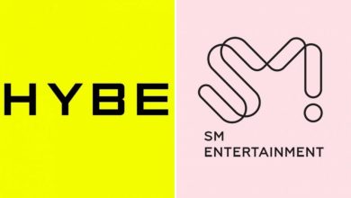 Logo HYBE dan Logo SM Entertainment Sumber Foto: Soompi