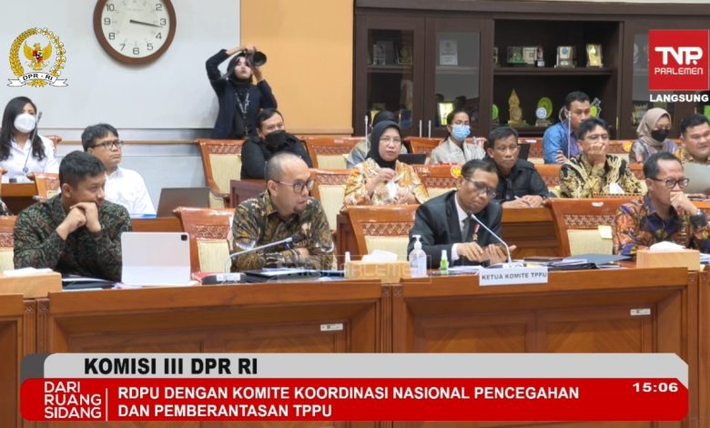 Suasana RDP Komisi III DPR RI bersama Komite Koordinasi Nasional PP TPPU. Sumber Foto: Youtube/DPR RI