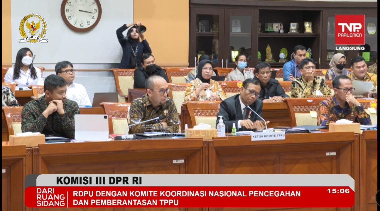 Suasana RDP Komisi III DPR RI bersama Komite Koordinasi Nasional PP TPPU. Sumber Foto: Youtube/DPR RI