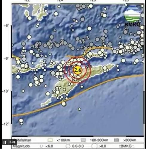 Gambaran Gempa 2,6 SR Terjang Timur Laut Belu . Sumber foto: @InfoBMKG