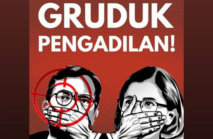 Poster ‘Gruduk Pengadilan’ Haris-Fatia. Sumber Foto: Twitter/@KontraS