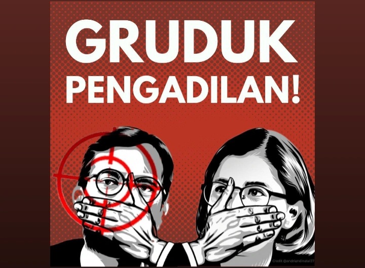 Poster ‘Gruduk Pengadilan’ Haris-Fatia. Sumber Foto: Twitter/@KontraS