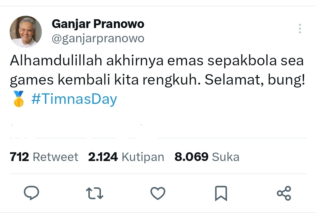 Ucapkan Selamat pada Timnas, Twitter Ganjar Dicecar Netizen