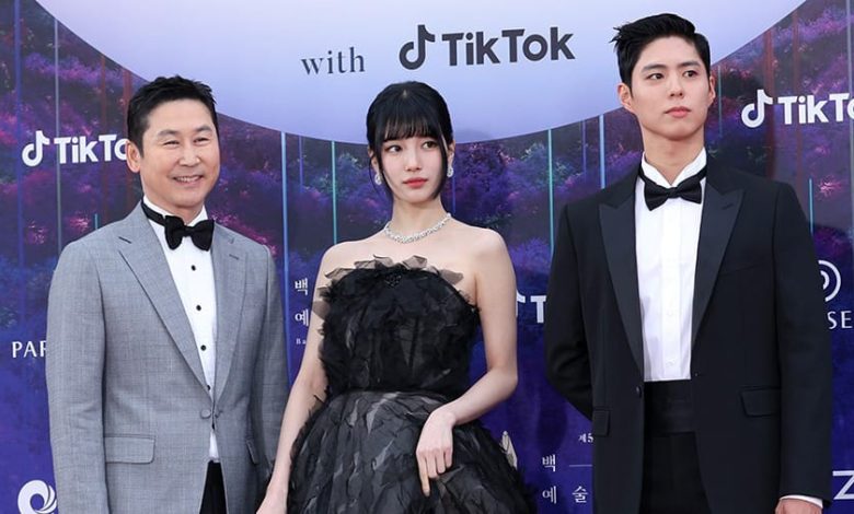 Pemandu Acara Baeksang Arts Awards 2023, Shin Dong Yup, Suzy, dan Park Bo Gum Sumber Foto: Spotv News