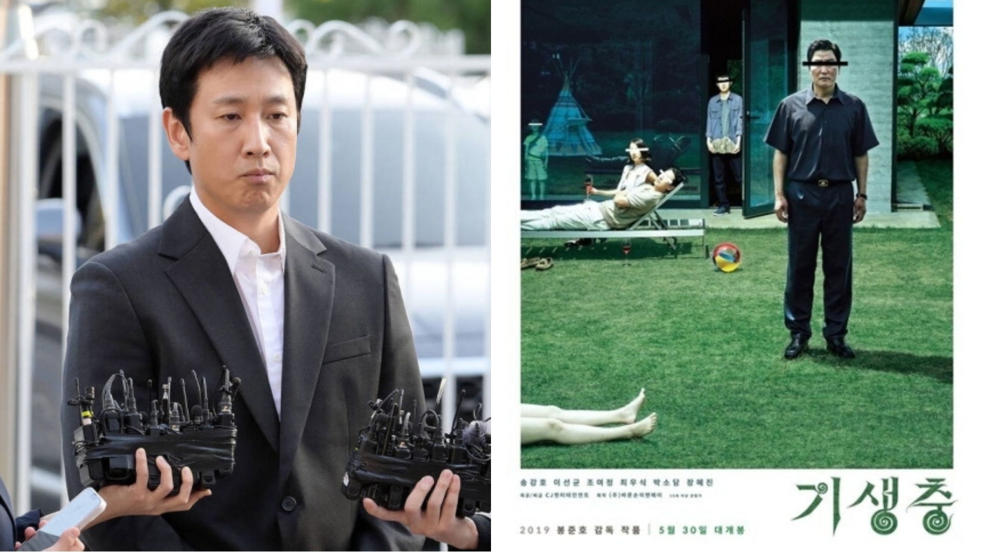 Aktor Lee Sun Kyun dan poster film 'Parasite' Sumber Foto: Naver