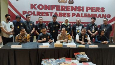 Konferensi pers kasus pembunuhan siswi SMP di Mapolrestabes Palembang,Sumber foto: Istimewa