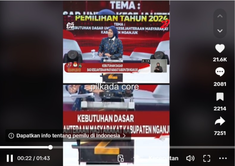 Tangkapan layar momen debat Pilkada Nganjuk. Sumber: Tik Tok @suluhpergerakan